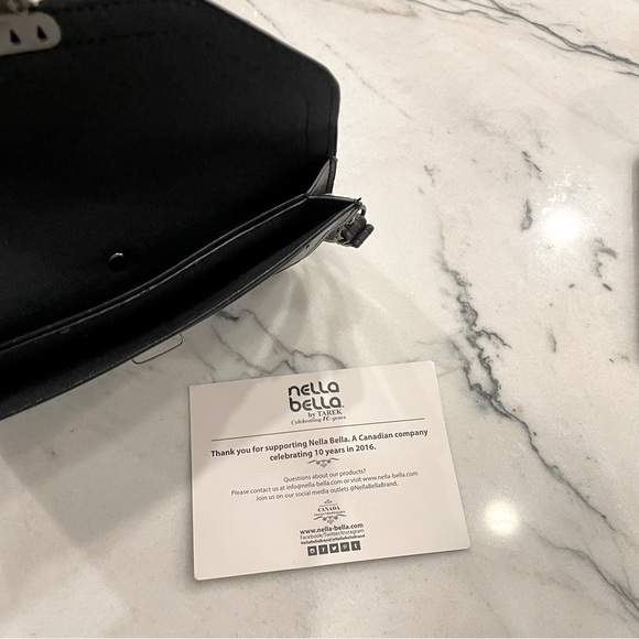 Nella Bella Black Vegan wristlet with crocodile accent and black metal clasp - Picture 3 of 5